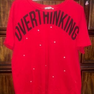 Zara Red Tee with Black 'OVERTHINKING' Print